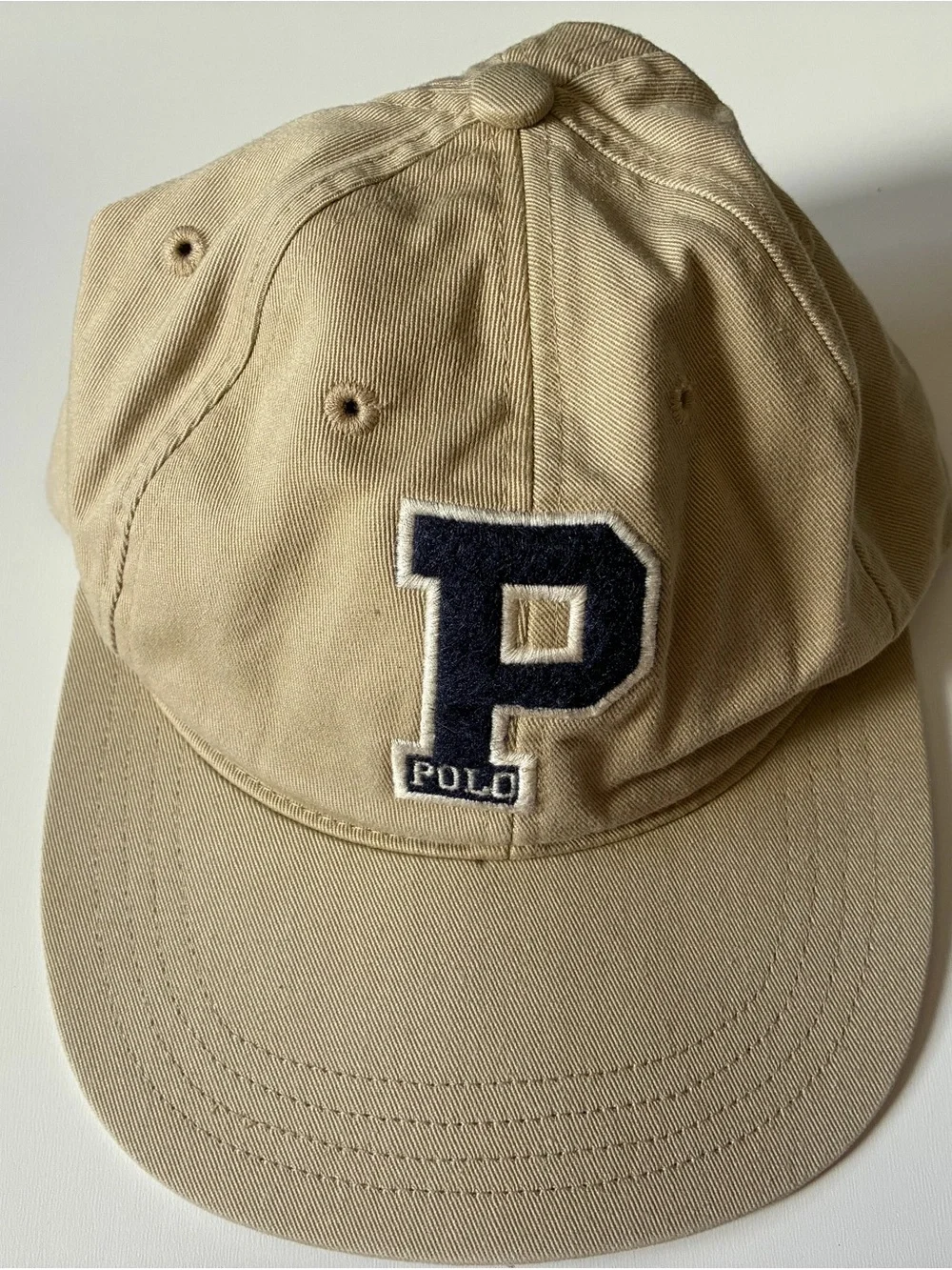 Vintage Polo Ralph Lauren Beige Big P Logo Baseball Cap - Spellout Polo